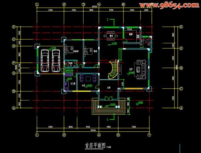 三层7室4厅6卫G型别墅施工图一楼平面图