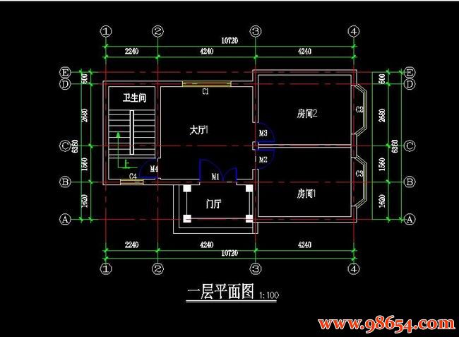 首层面积68平方米2层农村小别墅施工图一楼平面图