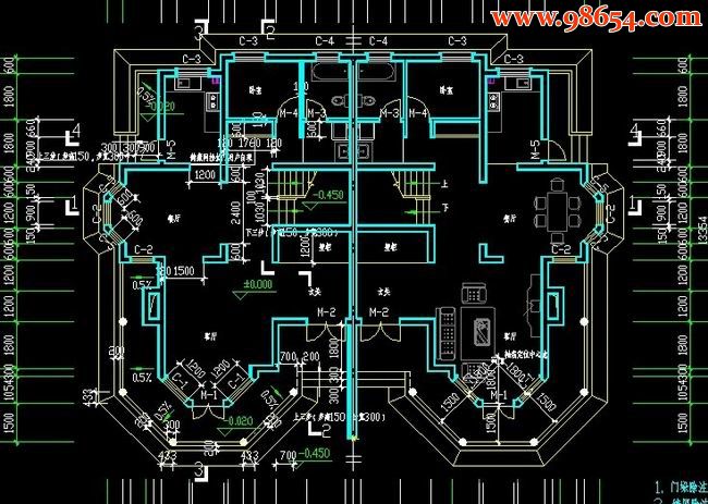 二层联排别墅建施图一楼平面图