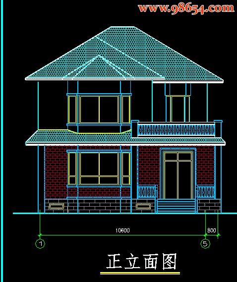 首层面积127平方米2层带地下室施工图正立面图