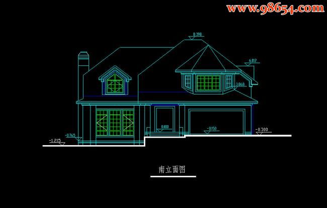 两层237平米4室3厅3卫别墅施工图正立面图