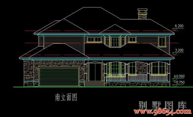 首层面积252平方米2层坡地独栋别墅方案设计正立面图