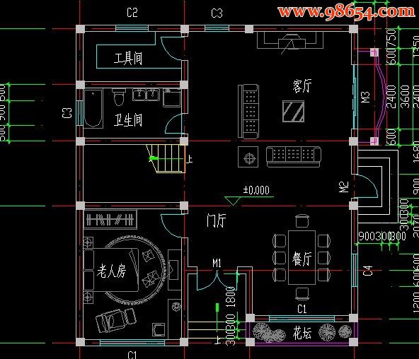 新农村三层别墅CAD图 一楼平面图