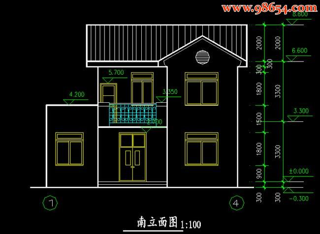 首层面积97平方米2层别墅施工图正立面图