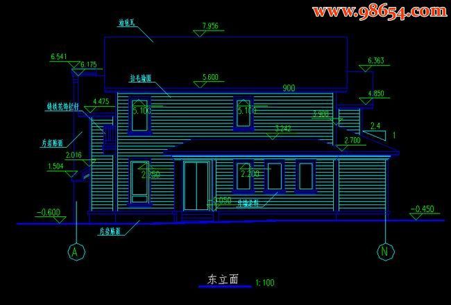 首层220平方米2层建筑图23#别墅正立面图