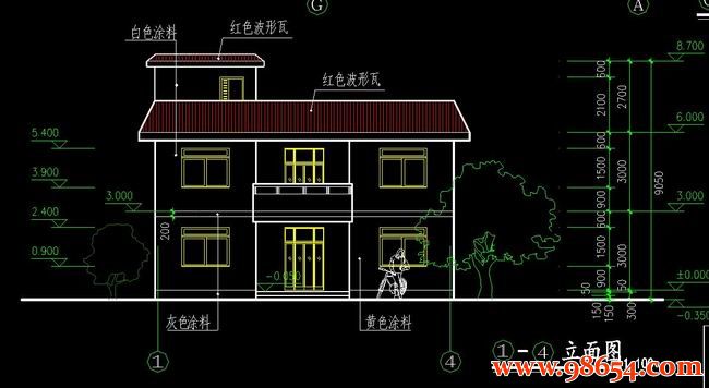 首层面积141平方米2层农村住宅施工图正立面图