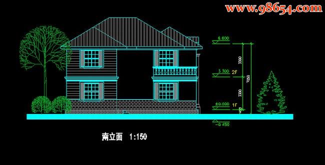 首层200平方米两层新农村建设住房图纸正立面图