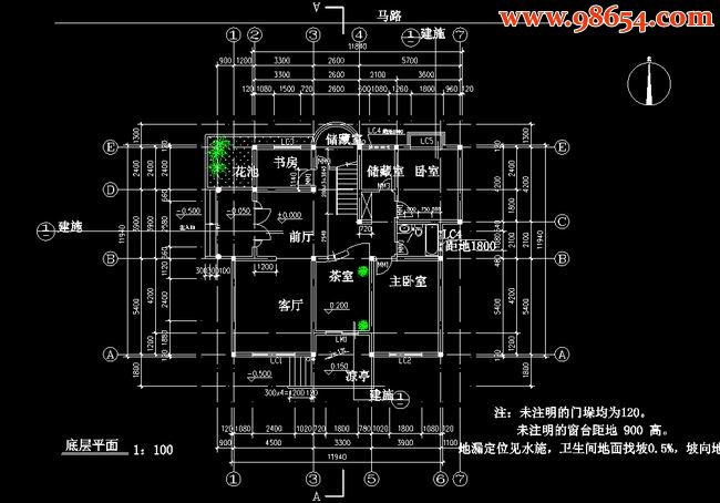 三层8室3厅4卫度假区单栋别墅建筑图一楼平面图