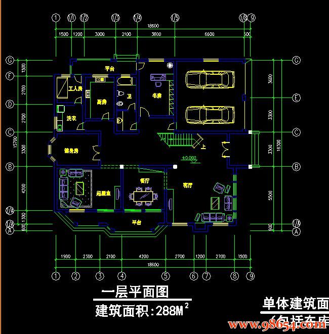 首层面积292平方米2层农村住宅设计施工图一楼平面图