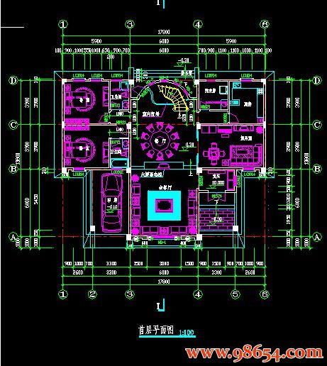 首层面积245平方米4层大型别墅建筑图纸一楼平面图