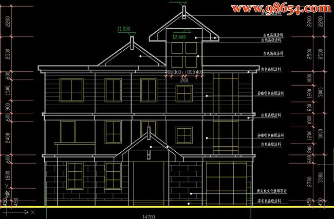 别墅建筑施工图A-02正立面图