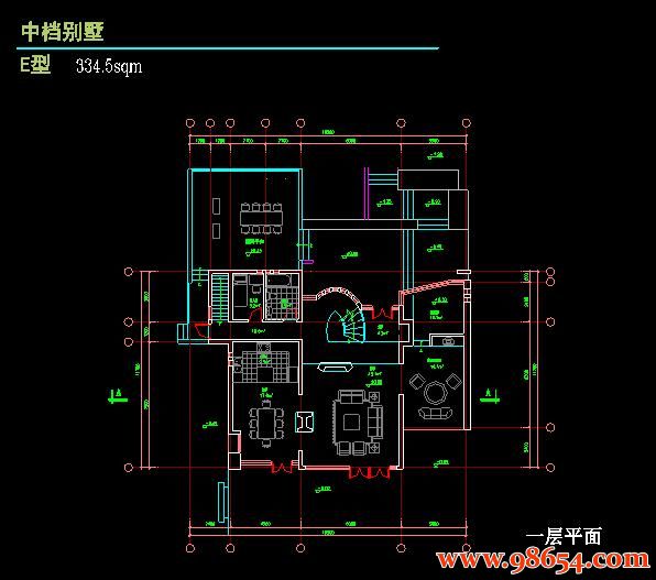 首层面积193平方米3层E型高档别墅方案平立剖图一楼平面图