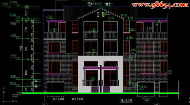 三层双拼382平米别墅建施图正立面图