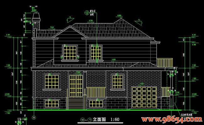 首层面积218平方米2层别墅建筑施工图正立面图