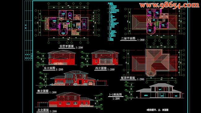 两层6室2厅6卫现代4型别墅设计方案图全套预览图