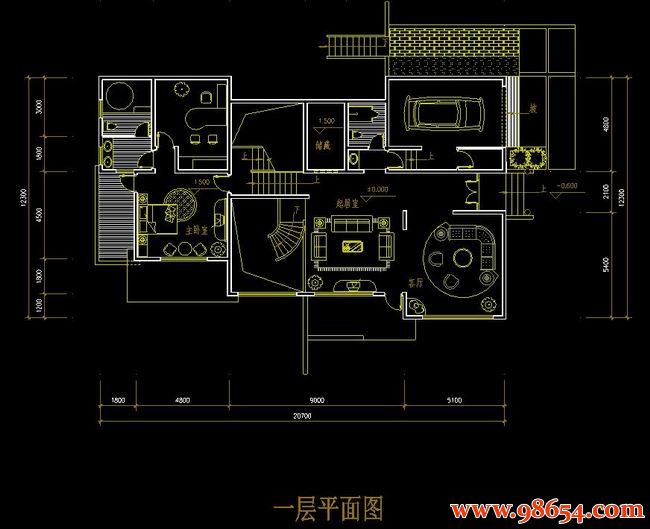 首层面积254平方米2层C型别墅设计方案一楼平面图