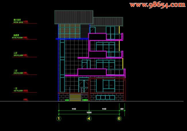 三层438平米D型别墅设计及施工图正立面图