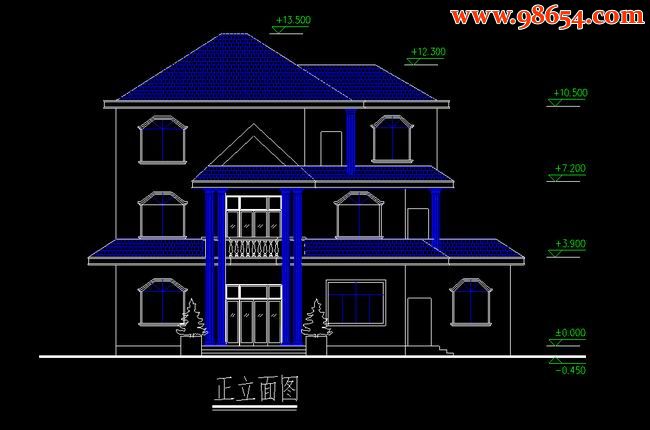 三层农村欧式住宅设计施工图正立面图