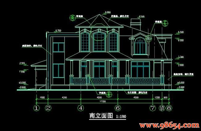 首层面积342平方米2层独栋别墅施工图正立面图