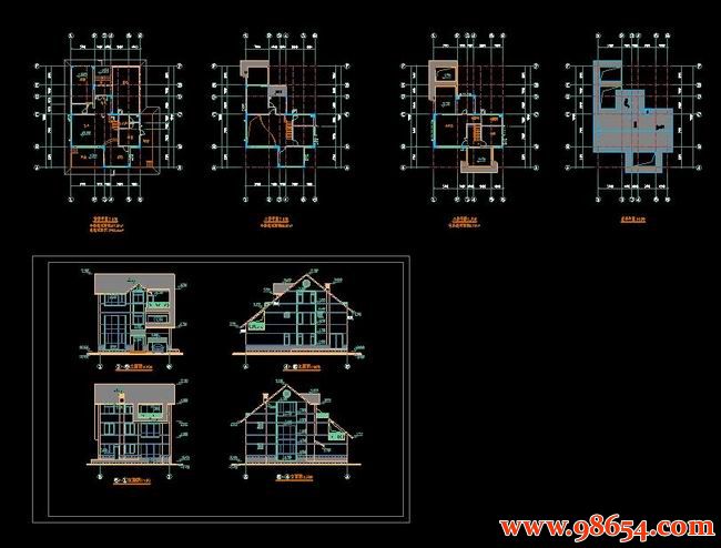 首层面积174平方米3层别墅全套CAD图纸全套预览图