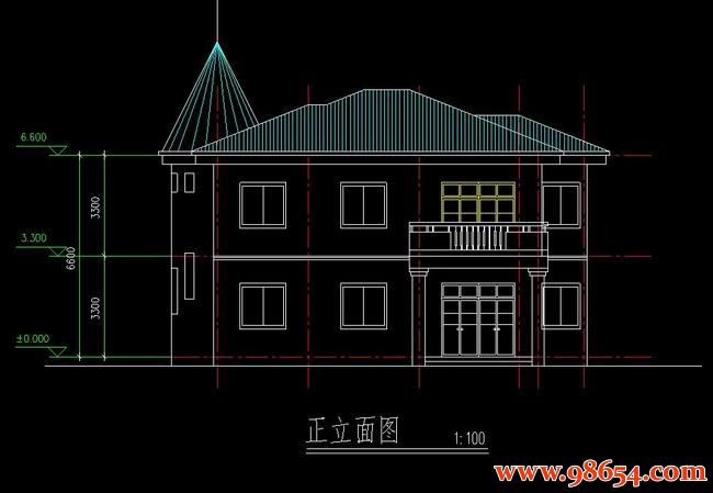 首层面积136平方米2层别墅设计施工图正立面图