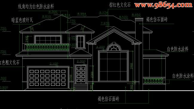 两层3室2厅4卫新湖方甸别墅施工图正立面图