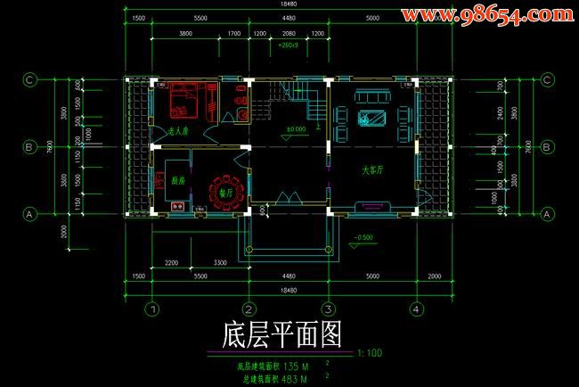 四层8室5厅6卫南方别墅设计方案一楼平面图