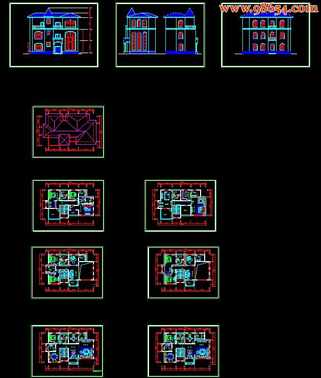 三层6室3厅8卫别墅设计图全套预览图