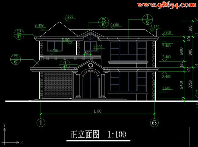 两层混凝土别墅全套图纸正立面图