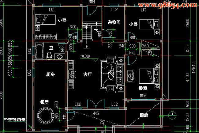 某地旧村改造二层简约住宅户型图一楼平面图