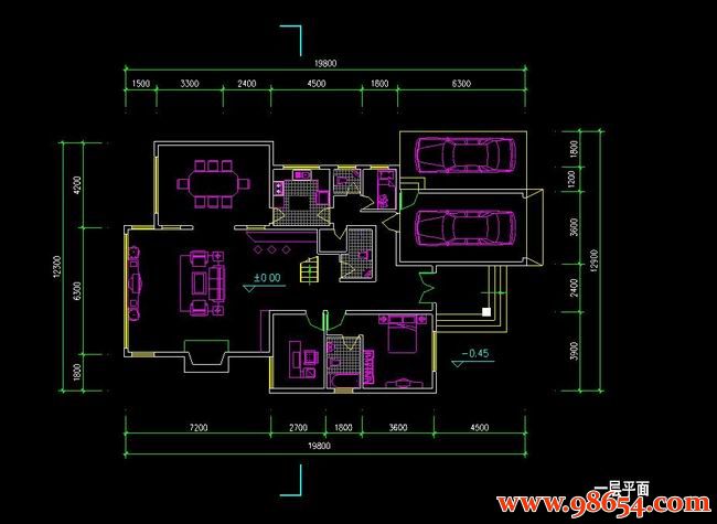 首层面积243平方米2层B型别墅施工图一楼平面图