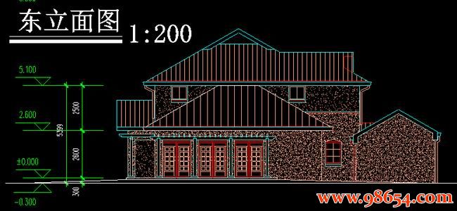 首层面积211平方米2层Q型别墅设计方案图正立面图