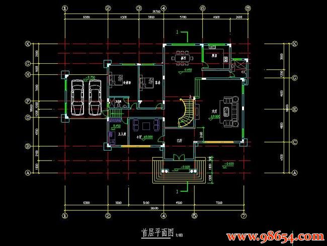 首层面积493平方米3层独栋别墅施工图一楼平面图