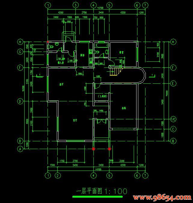 首层面积238平方米2层别墅建筑施工图一楼平面图