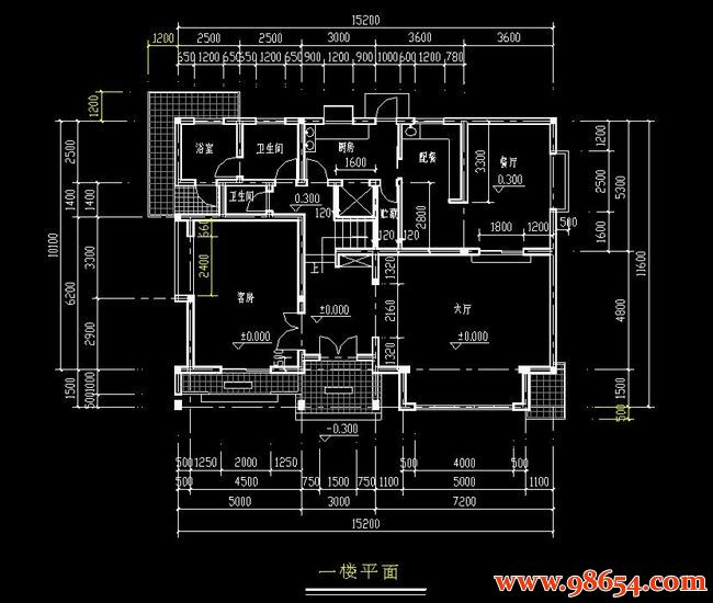 首层面积176平方米2层独栋精品别墅方案一楼平面图