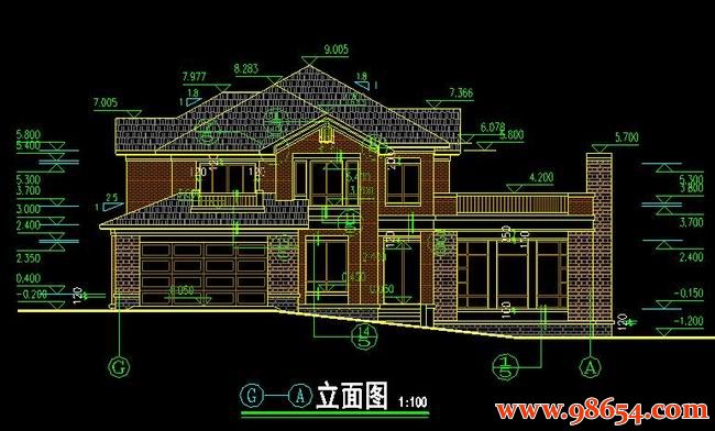 首层面积332平方米2层别墅施工图正立面图