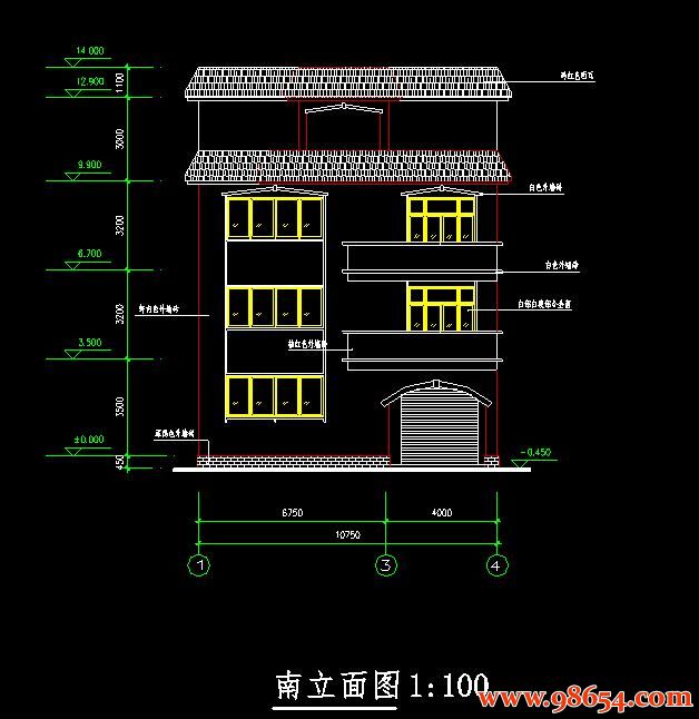 首层面积101平方米三层住宅整套施工图纸正立面图