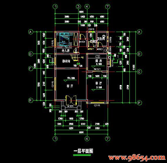 首层面积95平方米3层别墅建筑设计施工图一楼平面图