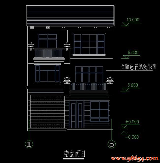 首层面积83平方米3层农村住宅全套正立面图