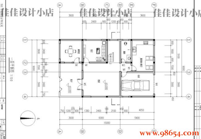 首层面积135平方米三层精品别墅设计图一楼平面图