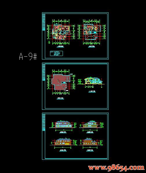 首层面积400平方米2层A9型别墅建筑施工图全套预览图