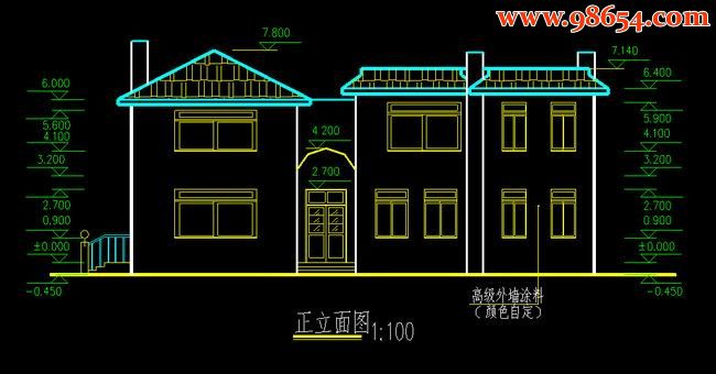 两层166平米北美风情小别墅设计正立面图