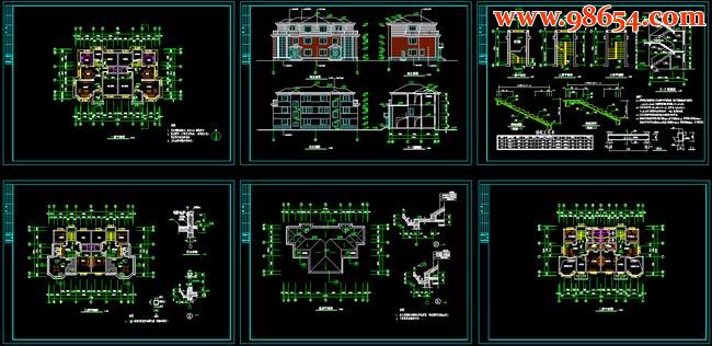三层279平米双拼别墅建筑施工图全套预览图