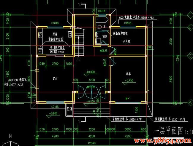 首层面积131平方米2层D型别墅建筑结构施工图一楼平面图