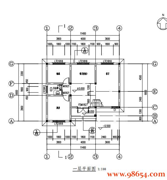 首层面积102平方米3层别墅施工图一楼平面图