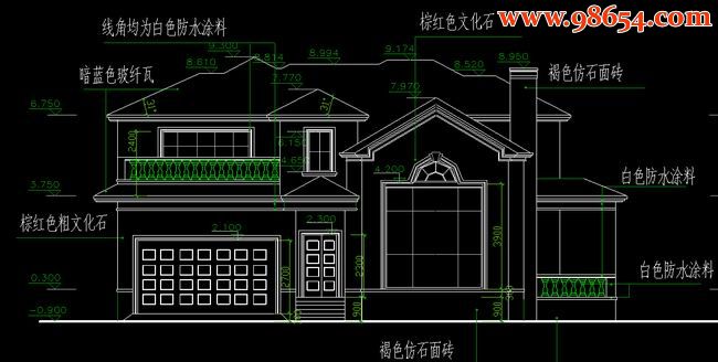 两层254平米东北别墅施工图正立面图