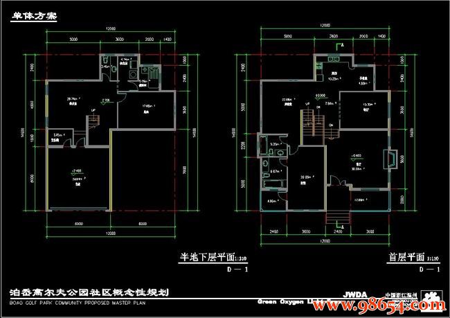 首层面积176平方米2层某D型别墅施工图一楼平面图