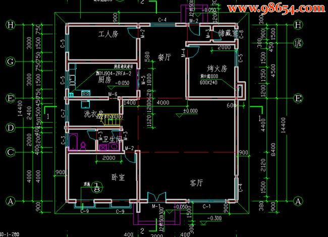 两层5室2厅3卫别墅建筑施工图纸一楼平面图