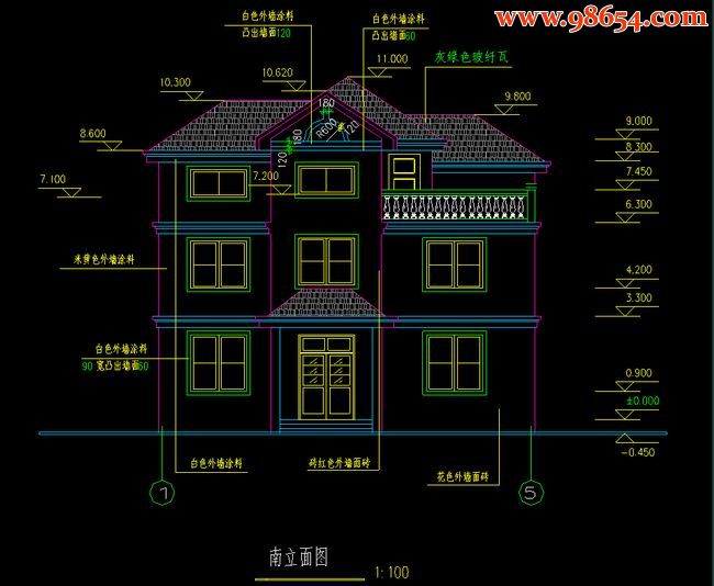 两层私宅设计建筑施工图正立面图