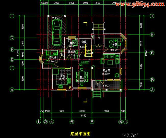 两层4室3厅3卫现代别墅设计图一楼平面图